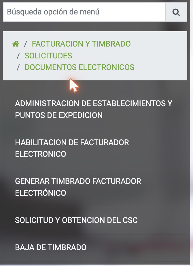 Menú Documentos Electrónicos en Marangatú